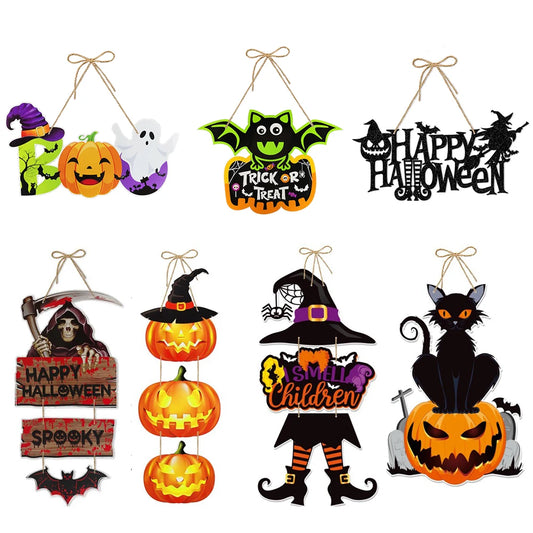 Halloween Door Decorations Horror Pumpkin Ghost Bat Door Hanging Pendents for Home Halloween Festival Party Diy Decor Supplies