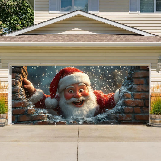 Christmas Santa Claus Garage Door Decoration Banner Large Outdoor Garage Backdrop Winter Christmas Decor Photography Background