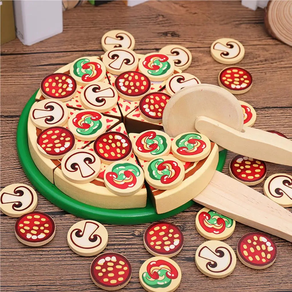 Wood Pizza Toy Educational Food Set Simulation Kids Children Pretend Early Education Party Supplies Building Block