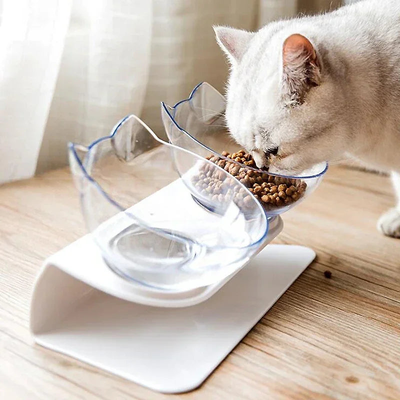 Double Cat Pet Feeding Bowls Food Bowl 15° Tilting with Stand Anti-Swing Kittens Elevated Puppy Dog Food and Water Raised Bowls