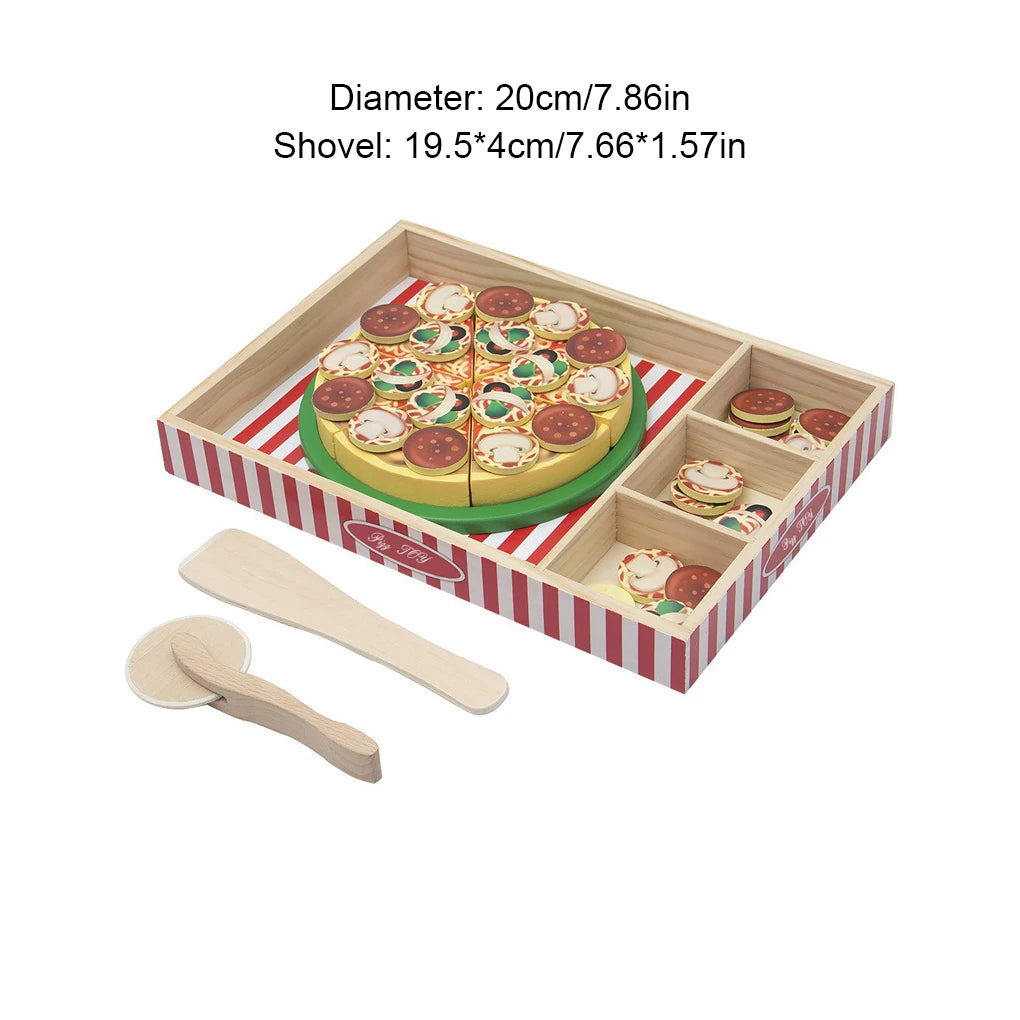 Wood Pizza Toy Educational Food Set Simulation Kids Children Pretend Early Education Party Supplies Building Block