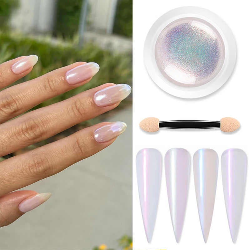 NICOLE DIARY Nail Powder Pigment Pearl White Rubbing on Nail Art Glitter Dust Chrome Aurora Manicure  Decoration DIY