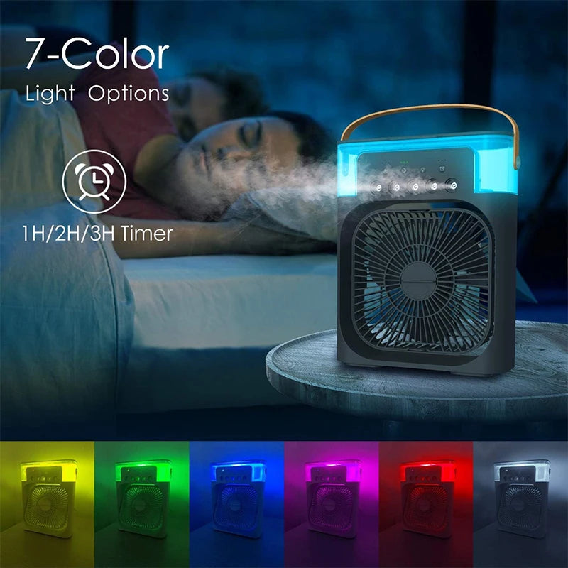 Mini Frost Fan Portable Air Conditioner AC Cooler Humidifier Personal Air Cooler With1/2/3 H Timing 7 Colors LED Light