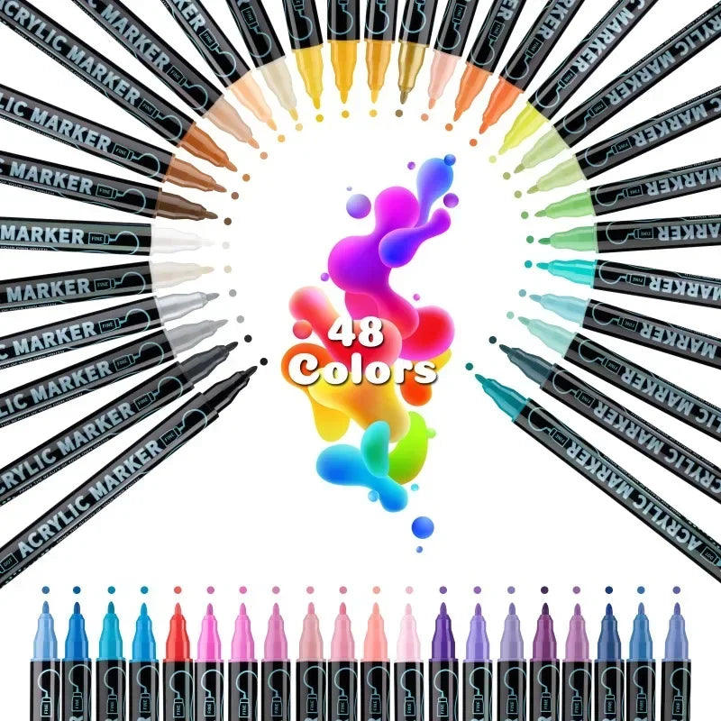 12/24/36/72 Colors Dual-Tip Acrylic Markers 1-5mm Art Painting Pens Children Stationery School Supplies Water-proof DIY Craft