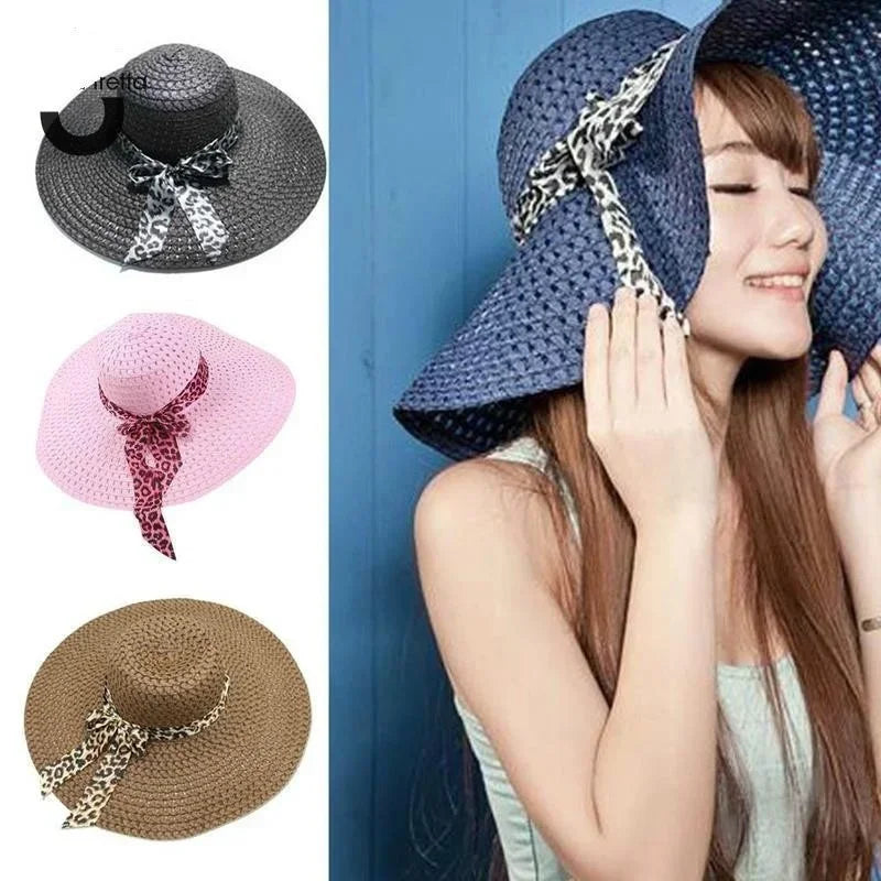 Korean Version of Beach Hat Women Summer Hats Wide Brim Straw Hollowed Out Cap Floppy Fold Foldable Sun Visor for Girls