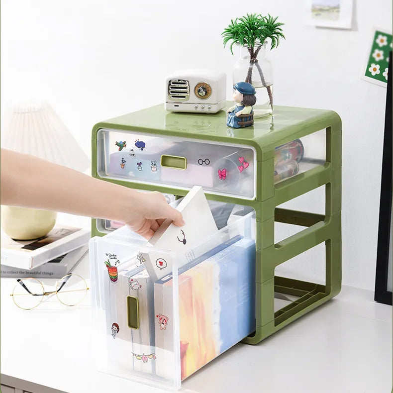 4Layers Office Desktop Green Clear Documents Stationery Storage Box Home Bedroom Girls Skin Care Jewelrys Sundry Organizer Rack