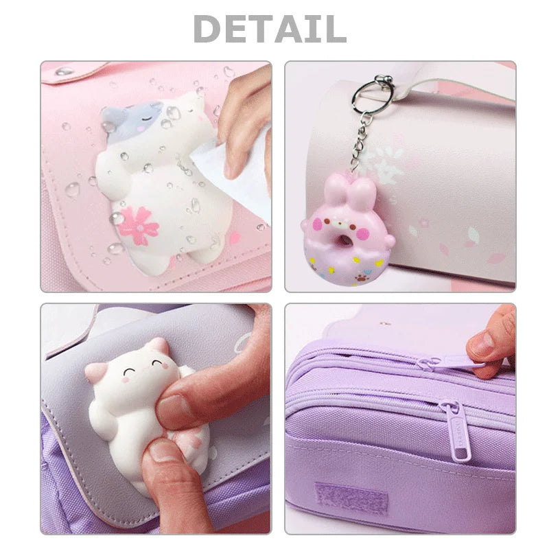 3D Decompression Pencil Case 3 Layers Large Capacity Leather Pencil Box for Girls Pen Bag Pouch Kawaii Stationery School Supplie