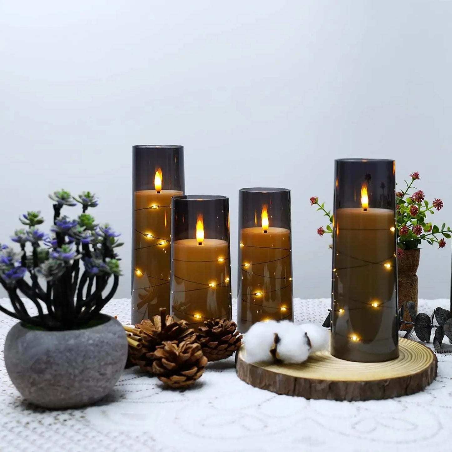 3 PCS/Set LED Flickering Flameless Candles Battery Operated Acrylic Electric Candle for Wedding Halloween Christmas Decor