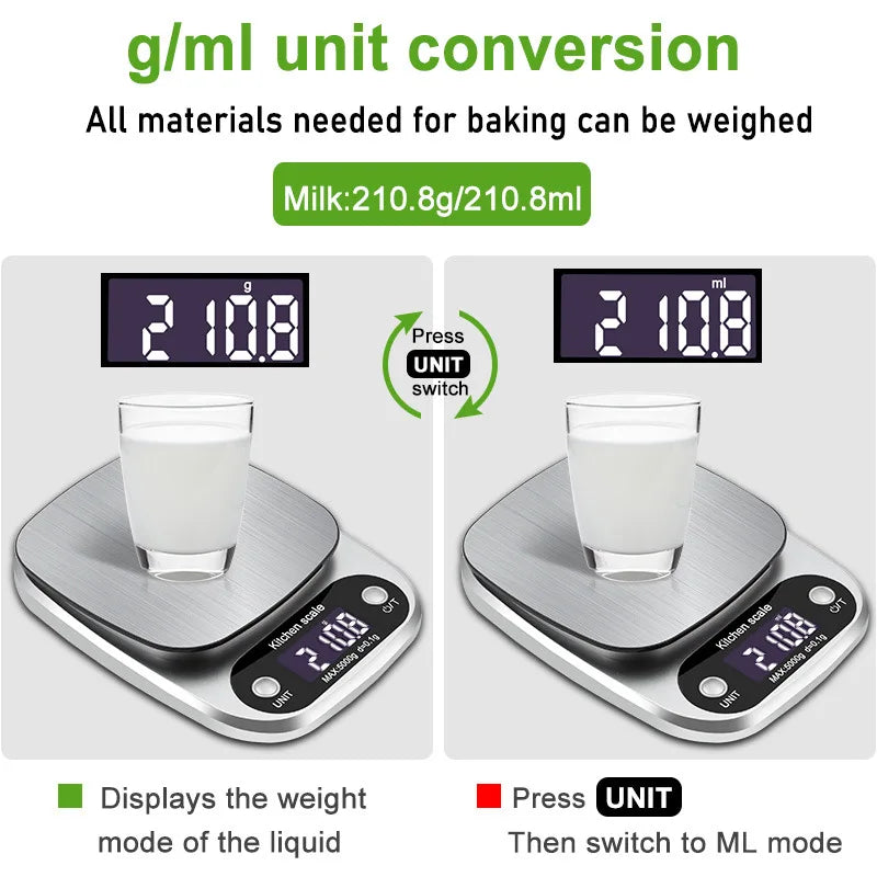 Household Kitchen Scale Electronic Food Scale Baking Scale Measuring Tool Stainless Steel Platform With Lcd Display 5kg/ 0.1g