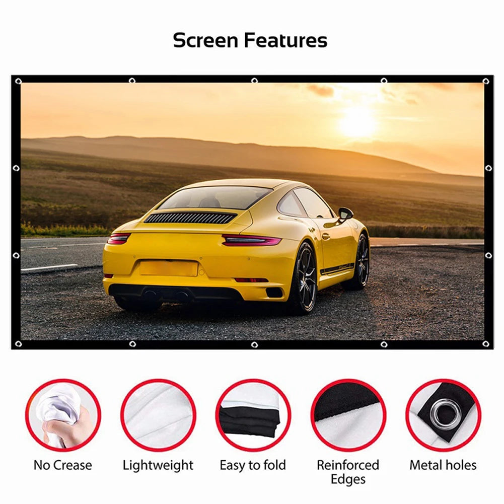 60/72/84/100/120/150 Inch Projector Screen 16:9 Home Cinema Theater Movie High Density Outdoor Camp Portable Projector Screen