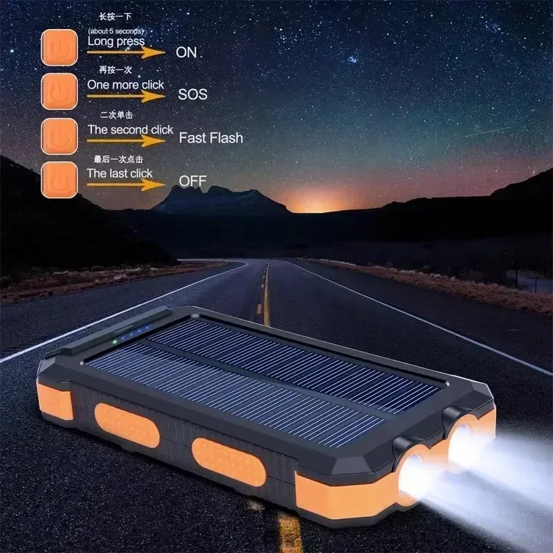 for Xiaomi 10000mAh Portable Solar Power Bank External Battery Fast Charging Waterproof Powerbank with SOS Flashlight Poverbank