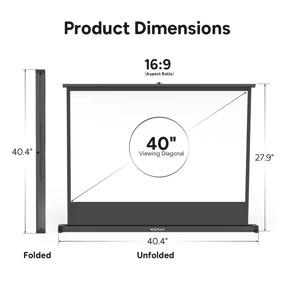 Go P40 Tabletop Screen 40 inch Pull Up Portable Projector Screen HD 16:9 Projection Foldable Stand for Travel Camping Meeting