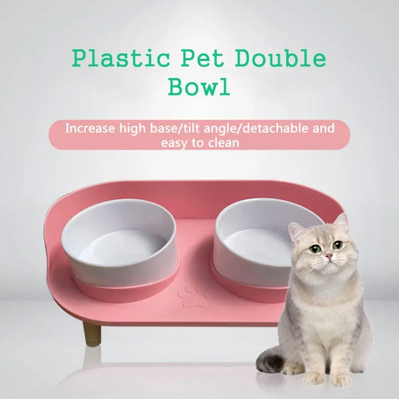 Cat Double Bowls Feeder Adjustable Height Pet Cats Drinker Water Bowl Elevated Feeding Kitten Supplies Food Feeders Dogs Dish