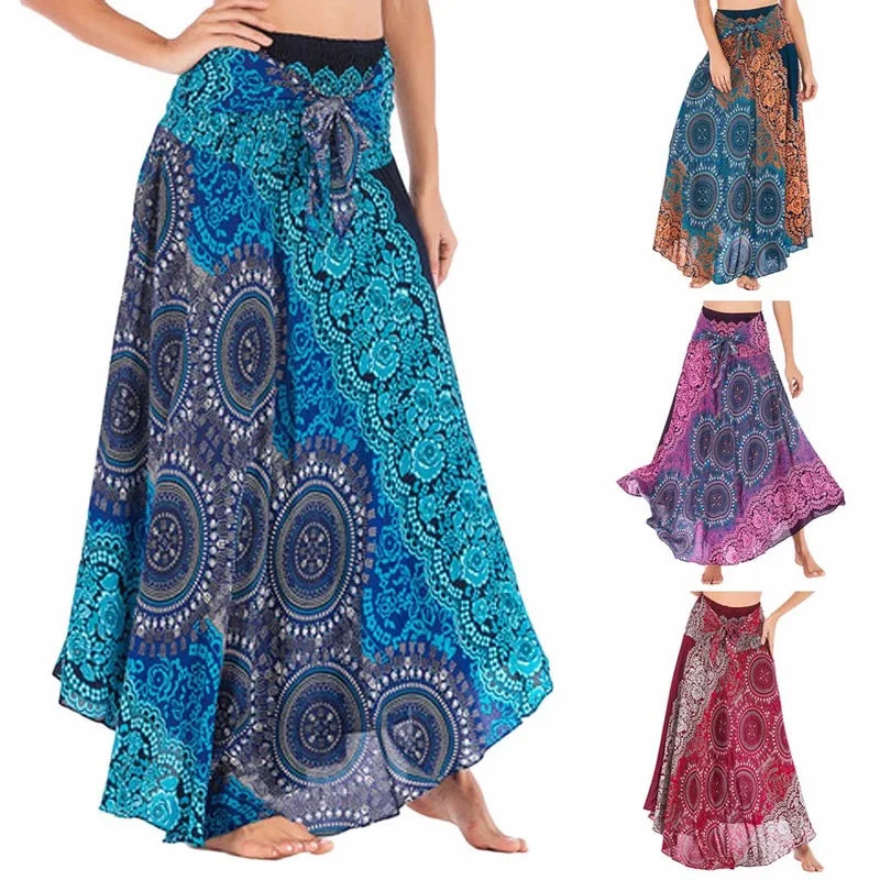 Fashion Summer Long Skirts Women Bottom Boho Vintage Print Maxi Skirt Woman Clothes Harajuku Saia Jupe Femme Bohemian Faldas