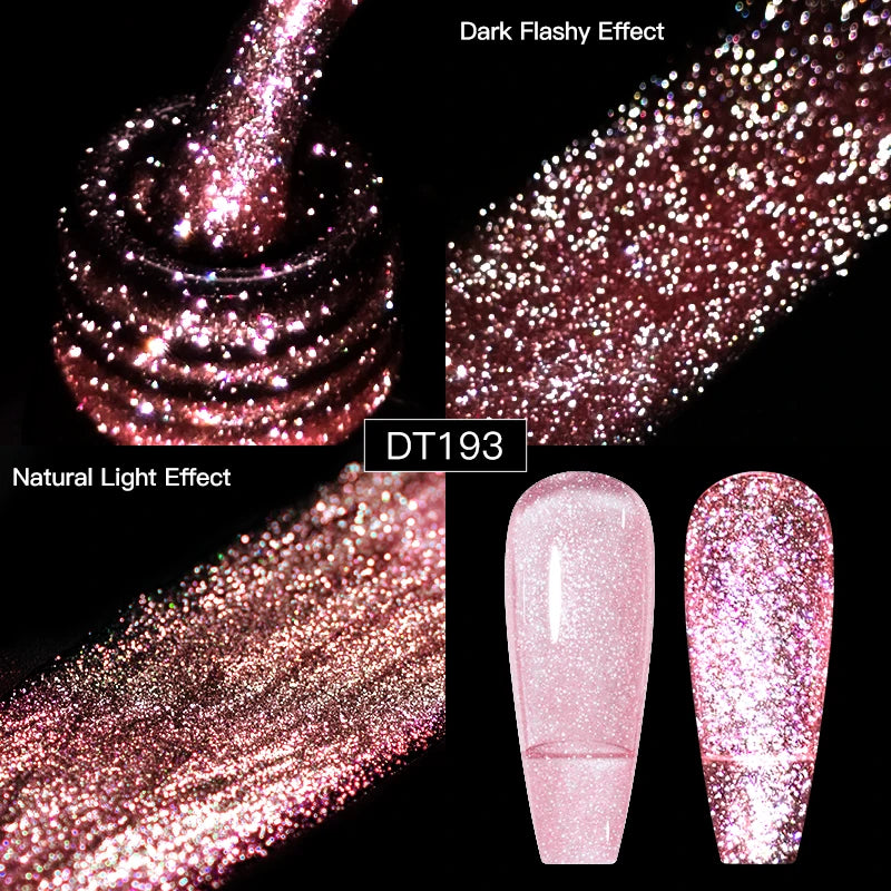 MEET ACROSS Sparkling Rose Pink Reflective Glitter Gel Nail Polish 7ML Nail Gel Manicure Semi Permanent UV LED Varnish Nail Art