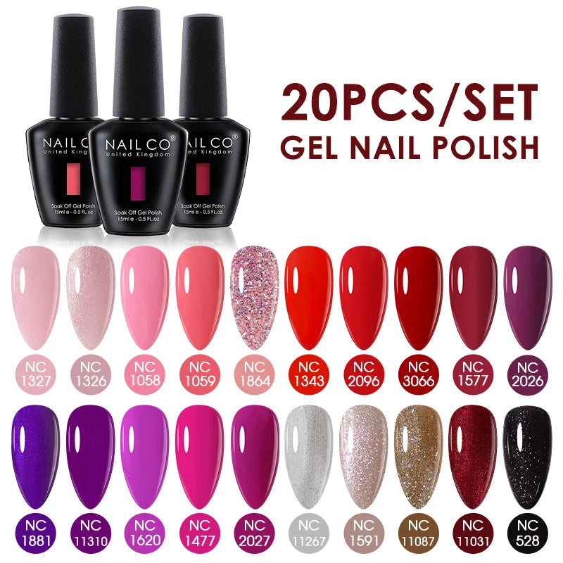 NAILCO 15ml 10/20pcs Gel Nail Polish Set Spring Summer Color UV Gel Nail Art All For Manicure  Gel Paint For DIY Professionals