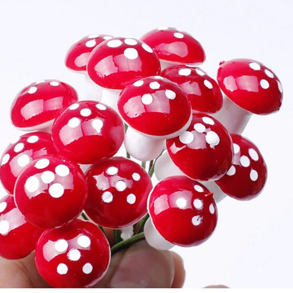 50Pcs Red Multi-colored Foam Mushrooms Miniatures for Fairy Garden DIY Bottle Landscape Decorative Mushroom Figure Decorative