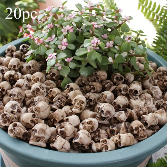 20pcs Mini Skulls Halloween Garden Decoration Bonsai Courtyard Ornam Small Skeleton Head Flowerpot Decor Realistic Skull Crafts