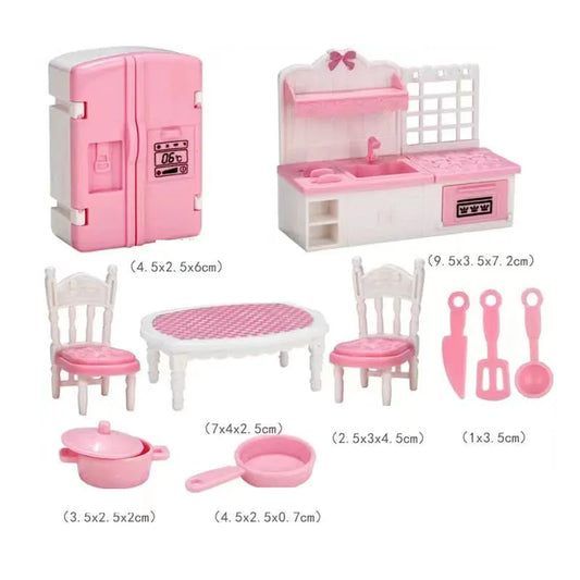 Hot Sale Cute Kawaii Pink 10 Items/Lot Miniature Dollhouse Furniture Accessory Kids Toys Kitchen Cooking Things For Barbie Game