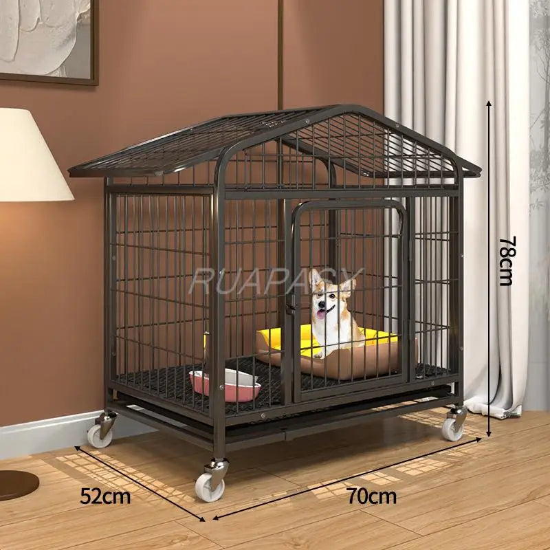 Movable Metal Dog Crate Pet Cages with Leak-Proof Pan Door Removable Tray Floor Protecting Wheel Dog Crate Furniture Indoor Use