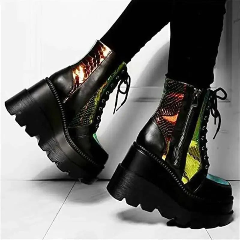 Women's Boots Autumn Winter Non Slip Platform Boots Women Fashion Size 43 Lace Up Wedge Shoes Women High Heels Botas Plataforma