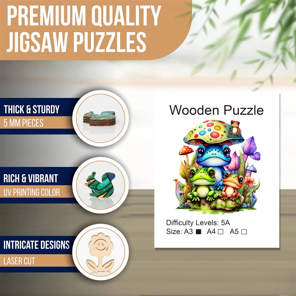 Frogs Wooden Puzzle for Jigsaw Lover, Uniquely Stress Relieves Toys, Christmas Birthday Gift Home Decor Family Games