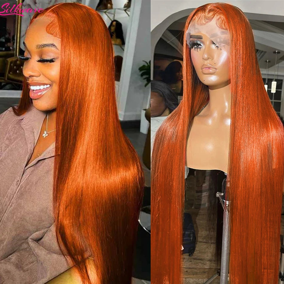 36 Inch Orange Ginger Lace Front Wigs Human Hair For Women Straight 13x4 13x6 Hd Lace Frontal Wig Colored Pre Plucked Brazilian