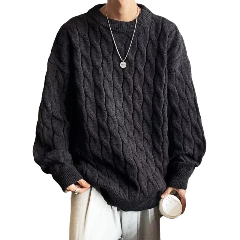 High-end sweater men autumn high street temperament all round neck bottom knit sweater line