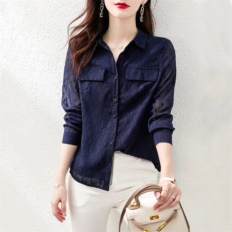 High-end Stylish Temperament Long Sleeved Shirt for Women's Spring Autumn Western Style Reducing Beautiful Shirt Casual Chic Top