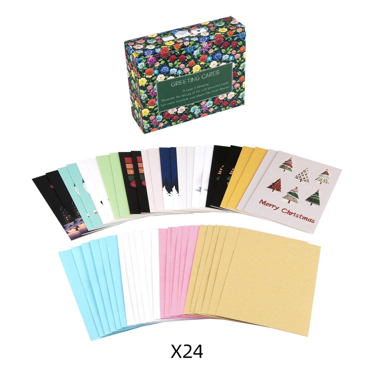 24 Pcs 6x4 inch Christmas Greeting Cards with Envelopes New Year Card Packed in Box