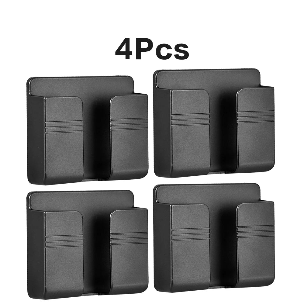 4/2/1Pcs Punch-free Mobile Phone Holder Wall Mount Stand Remote Control Organizer Storage Box Charging Bedside Container Rack