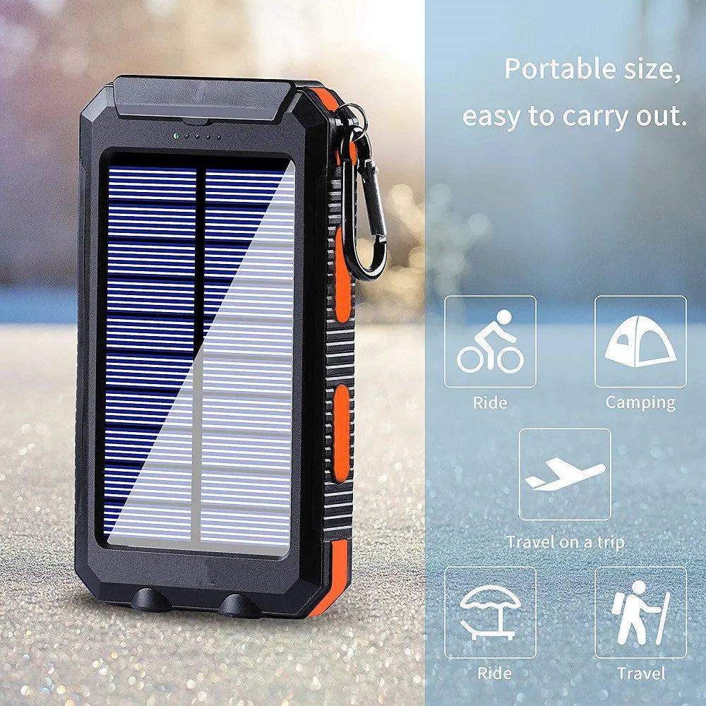 20000mAh Portable Solar Power Bank Charging Poverbank Three defenses External Battery Charger Strong LED Light Double USB Power