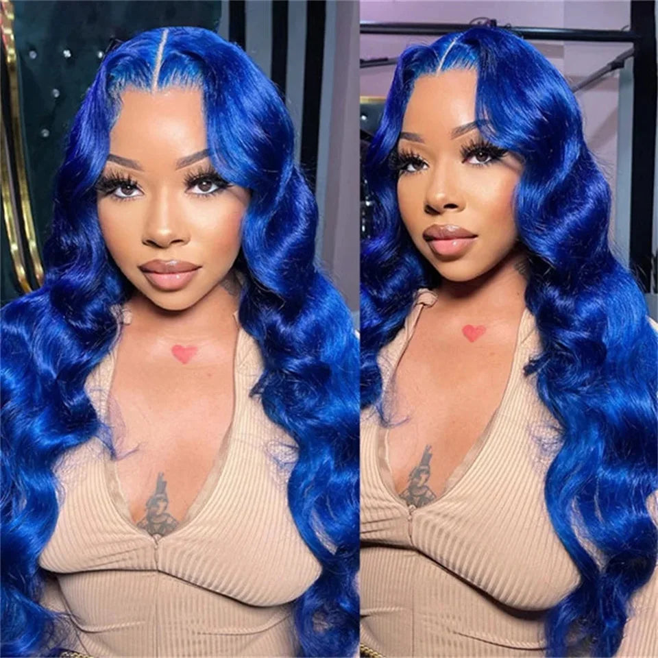 Transparent Lace Front Human Hair Wigs Blue Colored Body Wave Wigs 13x4 Lace Front Wig Brazilian 100% Human Hair Wigs For Women