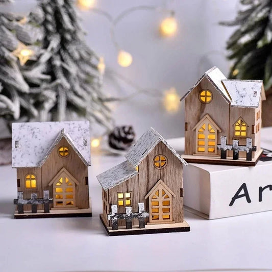 LED Light Mini Wood House Model Luminous for Christmas Christmas Houses DIY Festive Wooden House Ornaments Kids New Year Gifts