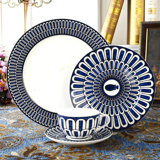 European-Style Exotic Blue Plate Home Breakfast Luxury Dinner Plate Bowl Home Decoration Sample Decorative Tray  Dinnerware Set