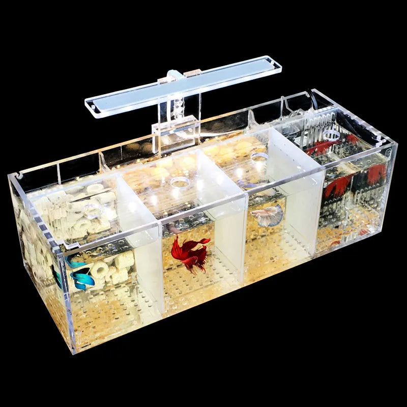 Aquarium Fish Tank For Betta Fish & Aquatic Pets LED Light Fishbowl Acrylic Isolation Small Plexiglass Pump Filter Fishbowls