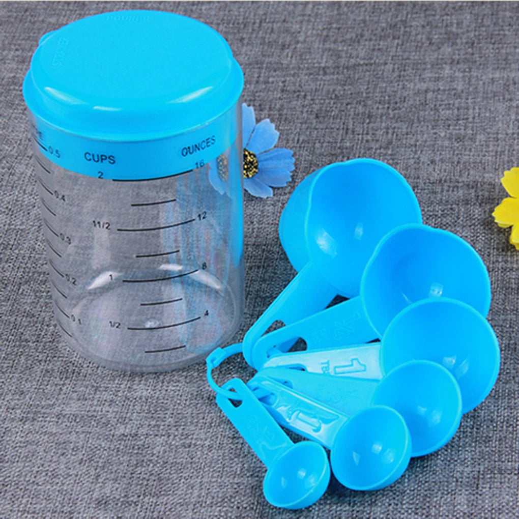 7PCS/Set Plastic Measuring Cups with Spoons Measure Kitchen Utensil Cooking Scoops Sugar Cake Baking Scales Spoon JJ14807