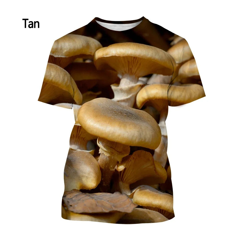 Men's and Women's Casual Short-sleeved T-shirt Tops New Fashion Mushroom Funny 3D Printed T-shirt