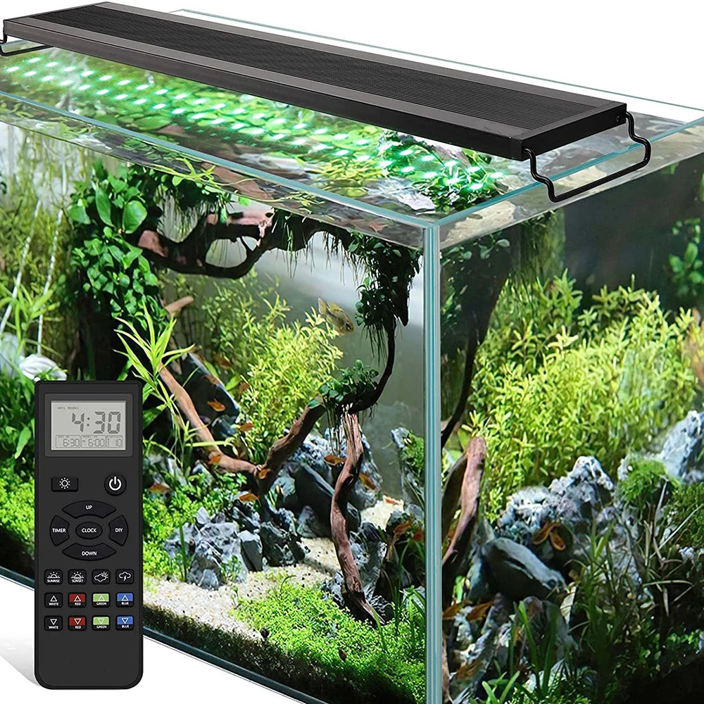 60-105CM Remote Control Aquarium Light with Timer Full Spectrum Fish Tank Light with Weather Mode RGBW LED Lamp for Water Plants