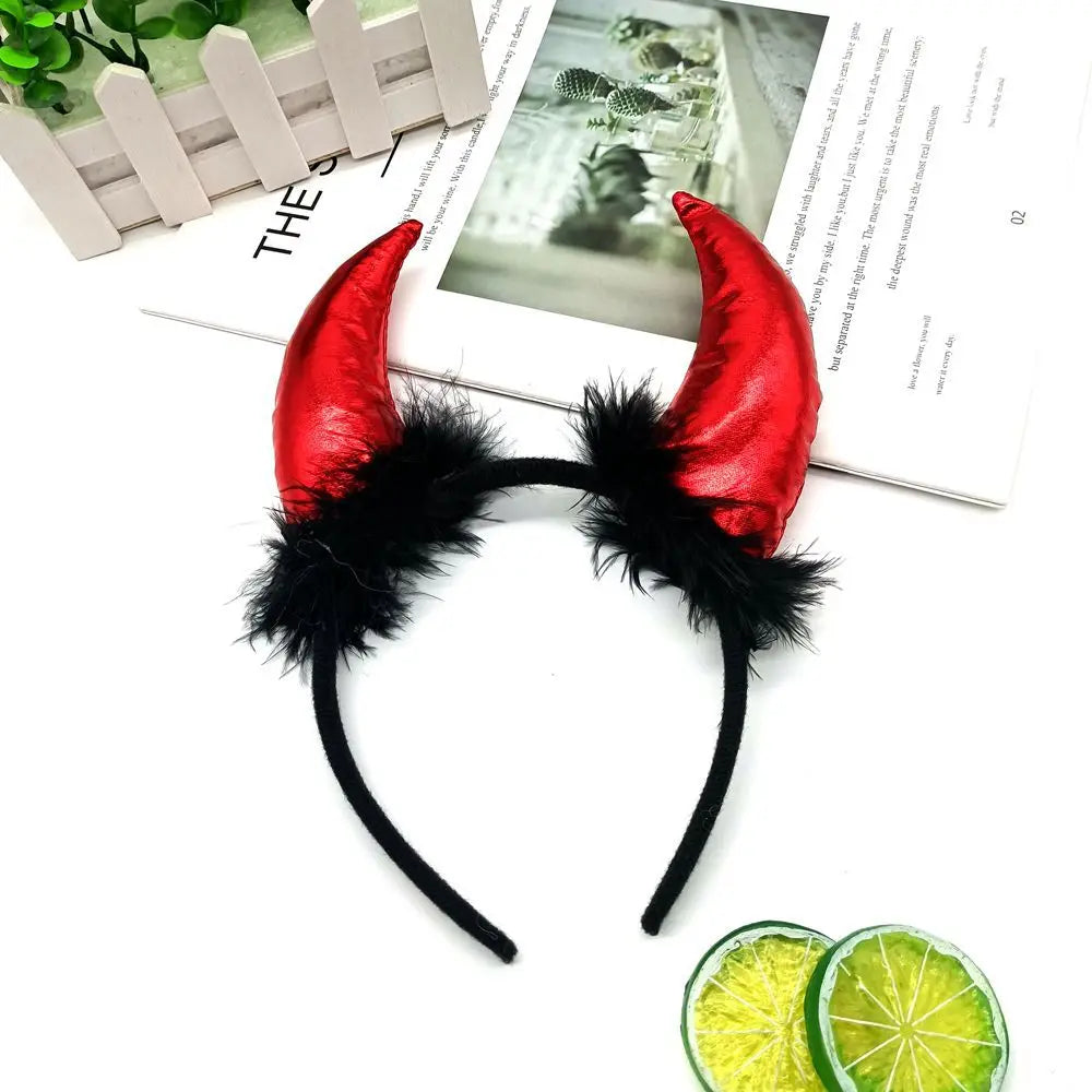 1pc Puffy Devil Horns Headband Glitter Headband Halloween Costume Accessories Halloween Hair Band For Women Men Hair Accessories