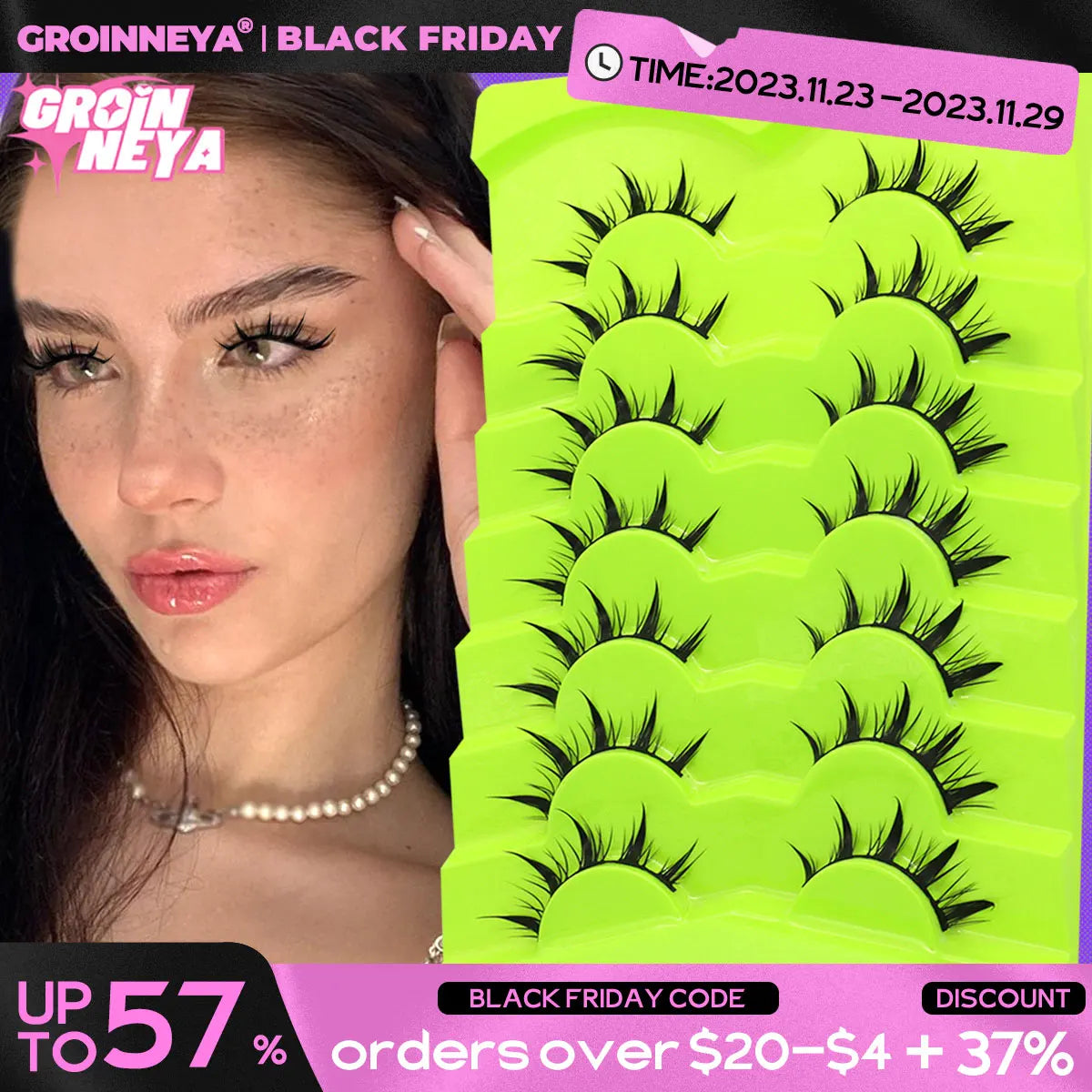 GROINNEYA Manga Lashes 5/7 pairs Eyelashes 3D Natural False Lashes Fluffy Soft Cross Wispy Natural Eyelash Extension Makeup