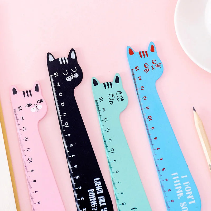 4 Piece Lytwtw's Cat Candy Color Kawaii Stationery Cartoon Drawing Gift Korean Office School Kitten Straight Wooden Ruler