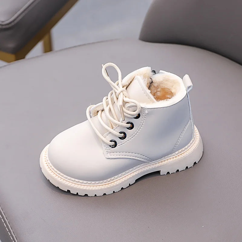 Winter Kids Snow Boots Boys Leather Shoes Fashion Solid Color Warm Baby Girl Shoes Cotton Infant Children Ankle Boots