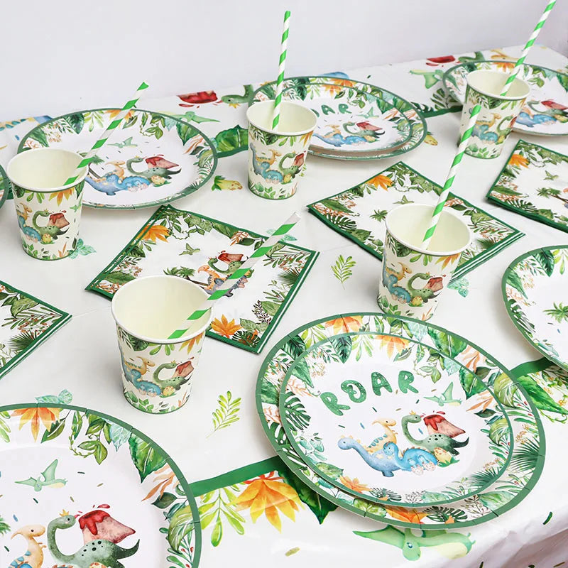 Dinosaur Party Supplies Dinosaur Tableware Set Happy Birthday Party Decorations Kids Boy Jungle Safari Party Baby Shower Favors