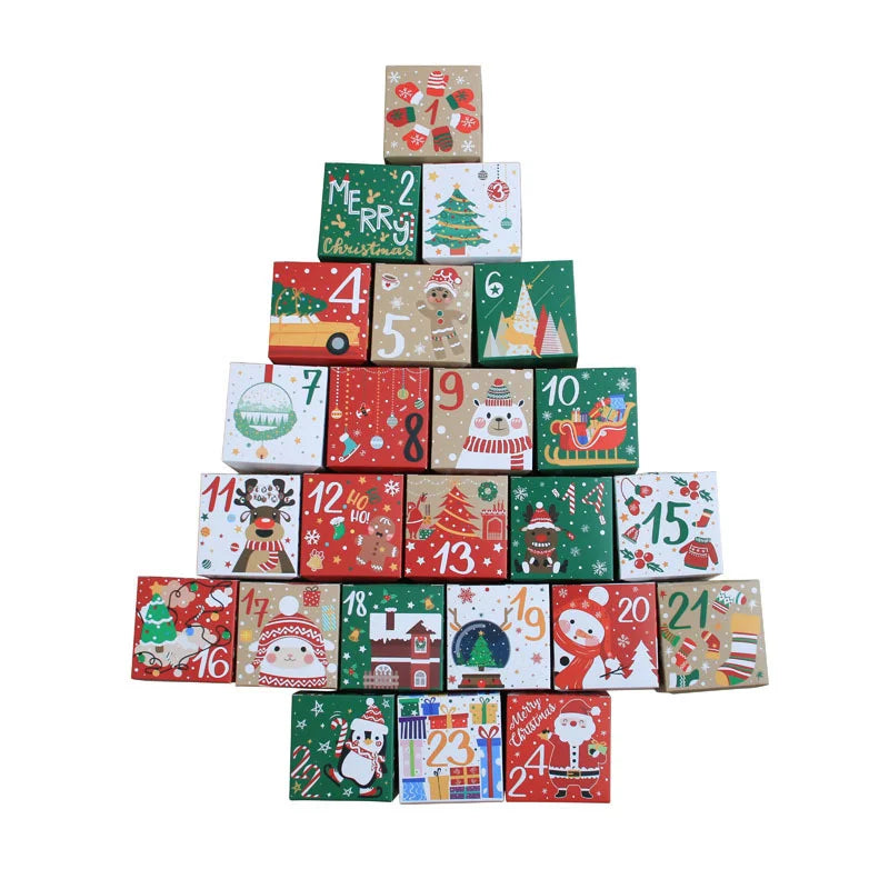 24pcs/set Christmas Advent Calendar Box Kraft Paper Candy Box 24 Days Countdown to Xmas Gift Boxes Navidad New Year Decorations