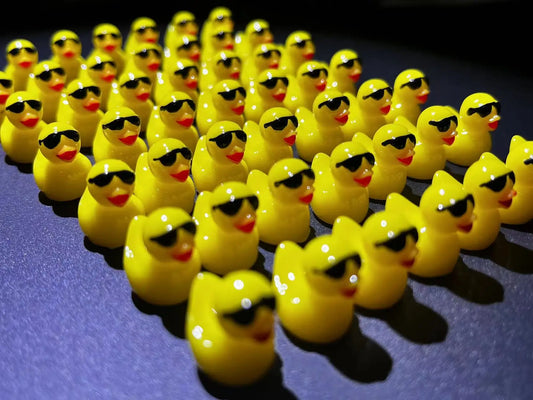 50PCS Mini Yellow Ducks with Glasses Fairy Garden Miniatures Duck Wearing Sunglasses Kawaii Home Accessories Desk Decoration