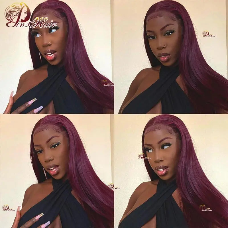 Straight Burgundy Lace Front Human Hair Wig Remy 99J Color 13X6 Lace Frontal Wig Human Hair Pre Plucked Lace Front Wig for Women