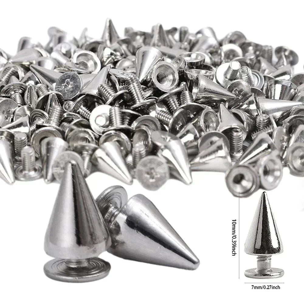 50/20/10Pcs Spike Punk Rivets Silver Cone Studs Spikes Metal Pointy DIY Clothes Shoes Bag Clothing Sewing Accessories Wholesale