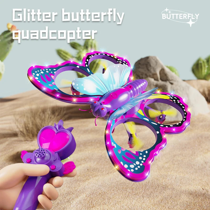 One Click Takeoff Flash Butterfly Four Axis Aircraft Colorful Toy Second Child Remote Control Butterfly Aircraft Toy Gift