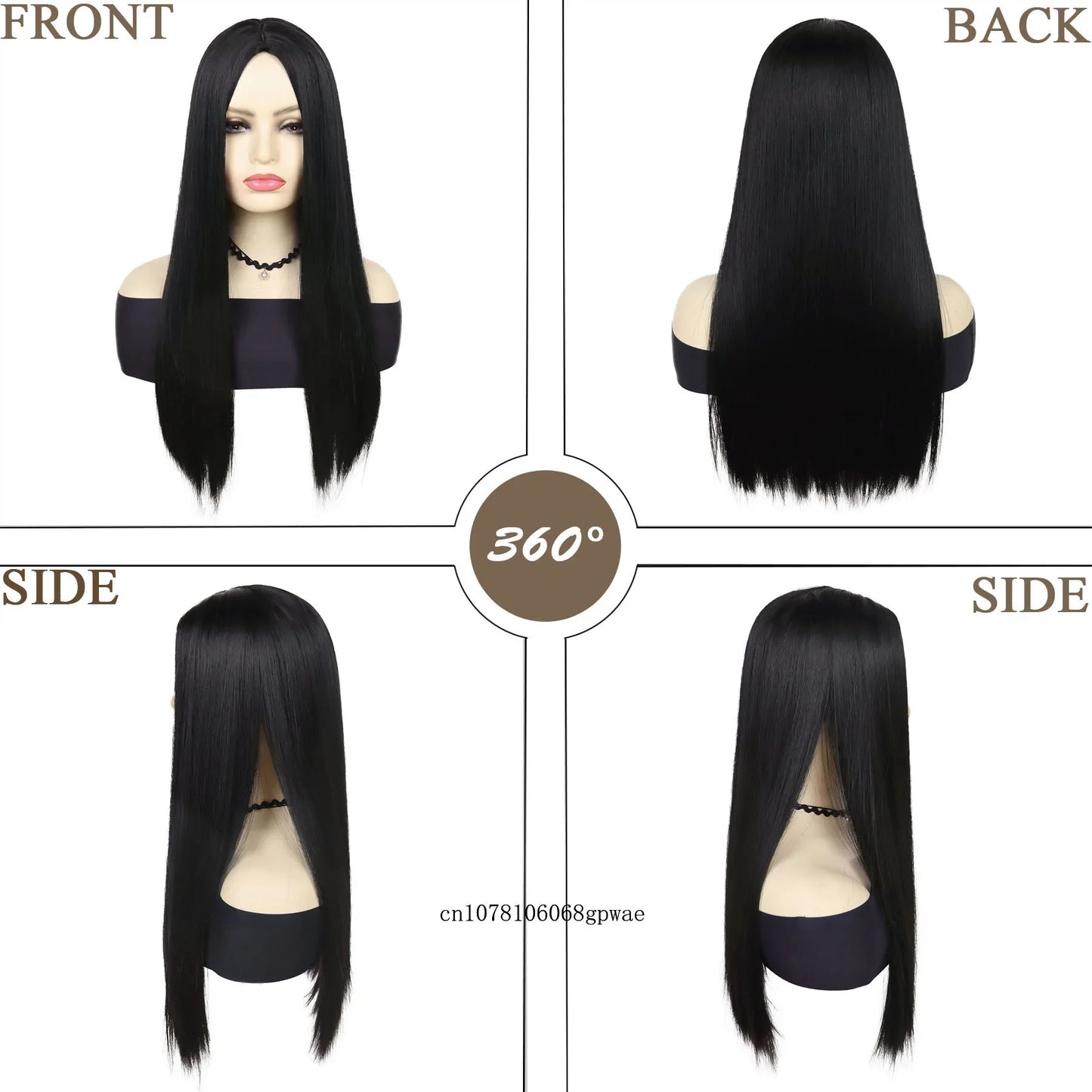 Women's Long Straight Black Synthetic Wigs Halloween Center Part Cosplay Wig for Girls Widnesday Mordicia Adams Costume Wig